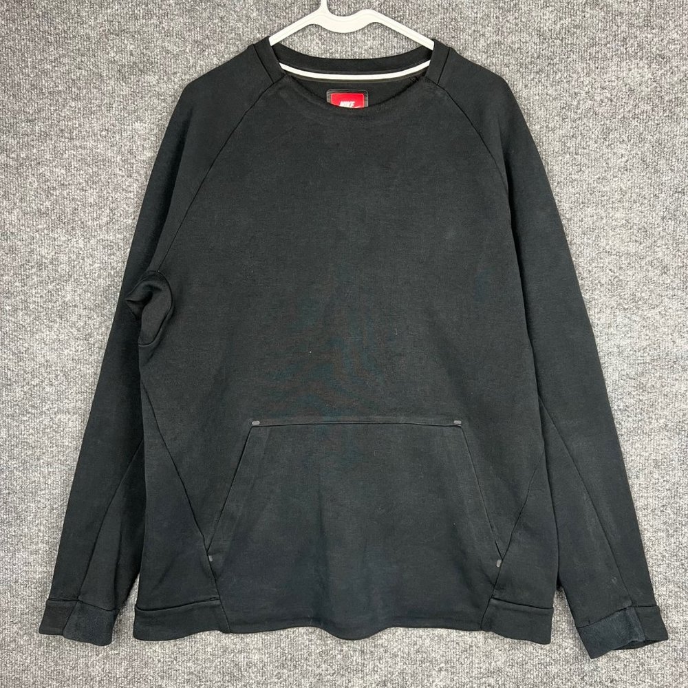 Nike Fleece Crewneck Sweatshirt Black L Kangaroo Pocket Pullover Sport